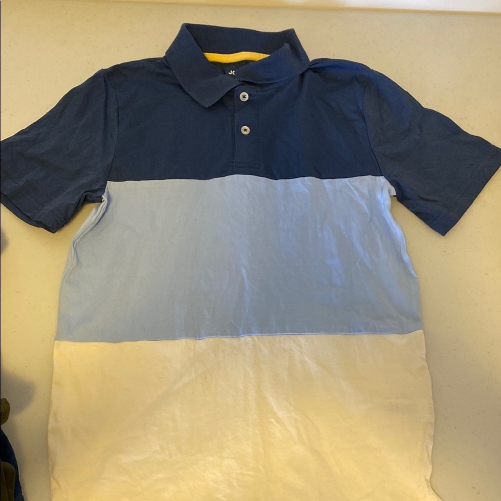 Blue and White Colorblock Polo Shirt